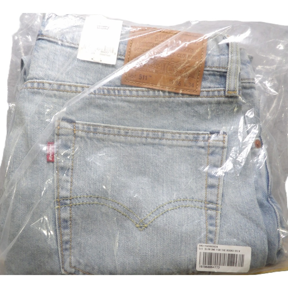 NWT Levi's 511 Slim One For The Books Jeans Men W36x34 Light Wash Selvedge Denim